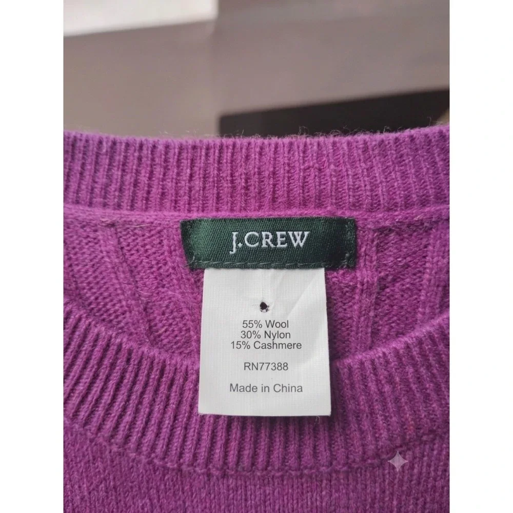 J. Crew Cable Knit Wool Cashmere Blend Fuscia Sweater Size Small